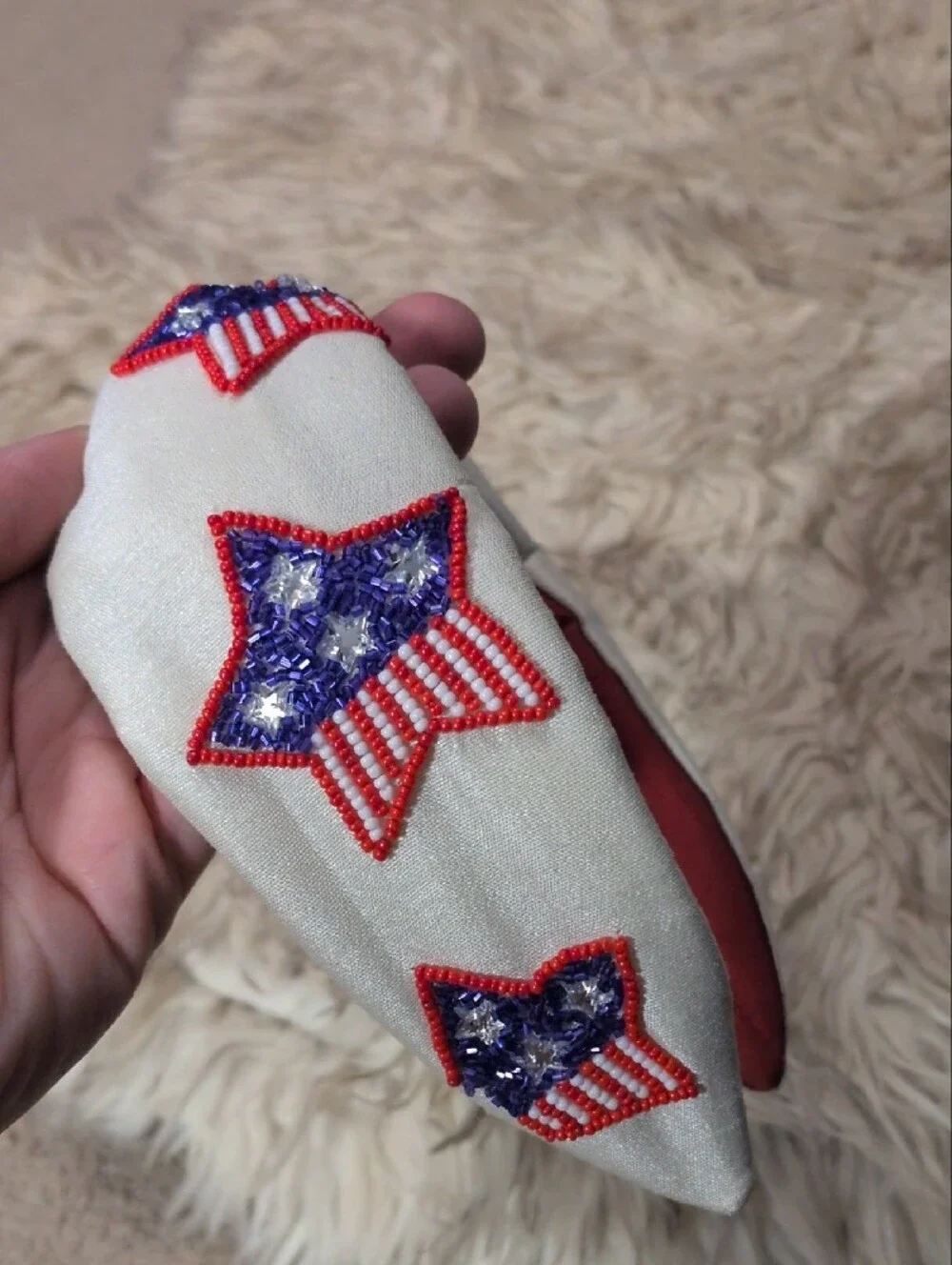 Patriotic Star Beaded Headband - White and Red